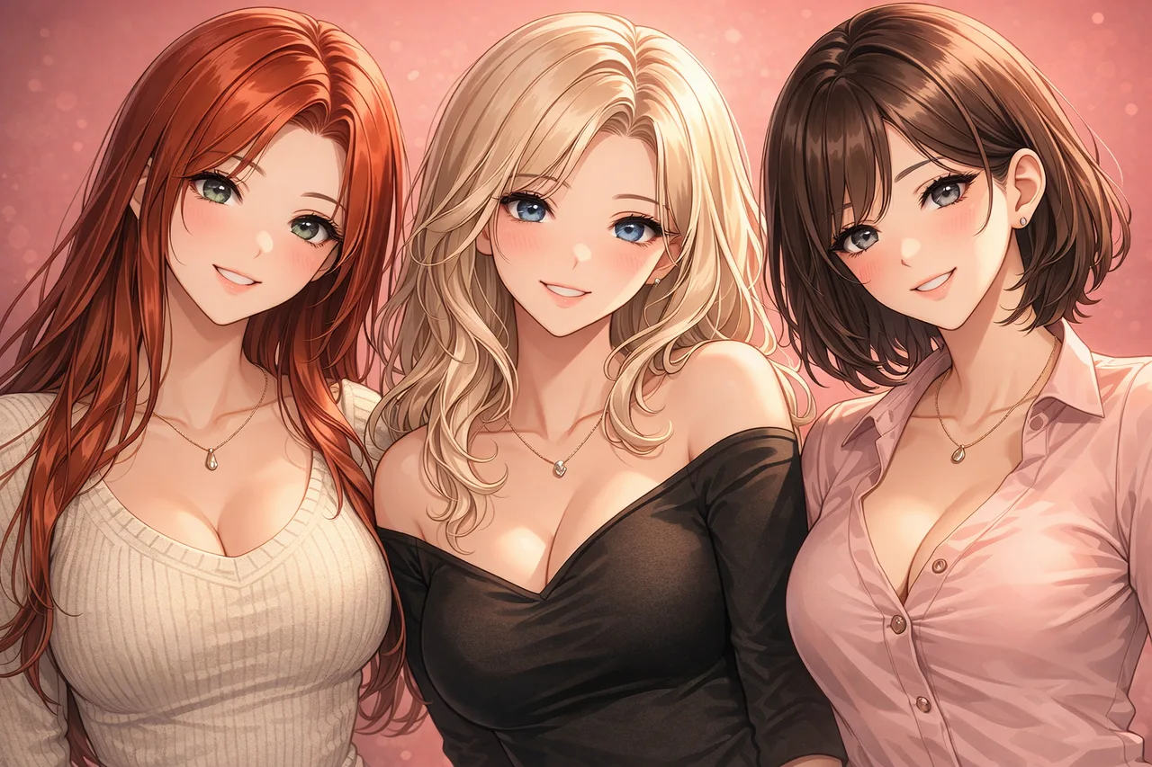 Three girlfriends you could make: a redhead, a blonde and a brunette
